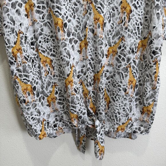 Jane & Delancey Top Womens XL Safari Giraffe‎ Button Up Beachy Tropical Travel - Picture 3 of 14